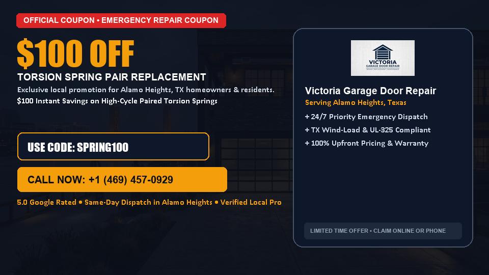 Victoria Garage Door Repair $100 OFF Dual Torsion Spring Replacement in Alamo Heights, TX